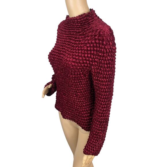 Vtg 90s Y2K Periscope Red Velvet Crinkled Popcorn Mock Neck Shirt Top One Size - Picture 4 of 7
